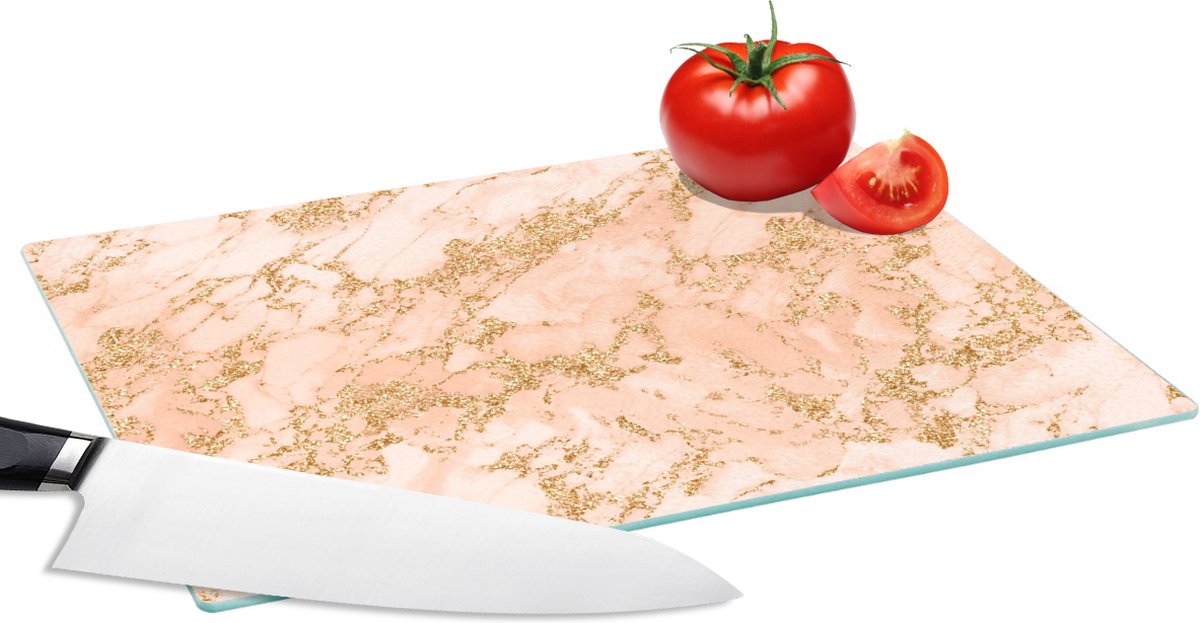 Glazen Snijplank - 28x20 - Marmer - Rose goud - Goud - Glitter - Snijplanken Glas