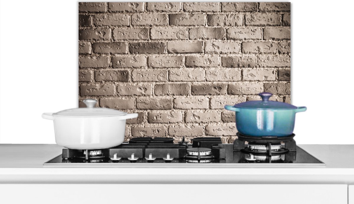 Spatscherm - Bakstenen - Koken - Muur - Grijs - Spatwand - Keuken achterwand - 60x40 cm