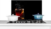 Spatscherm keuken 60x40 cm - Kookplaat achterwand Thee - Zwart - Drinken - Muurbeschermer - Spatwand fornuis - Hoogwaardig aluminium