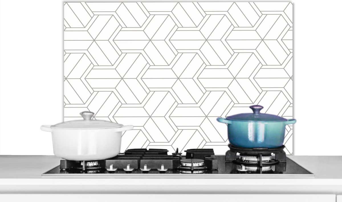 KitchenYeah - Spatscherm - Patronen - Design - Lijn - Zwart - Wit - 90x60 cm