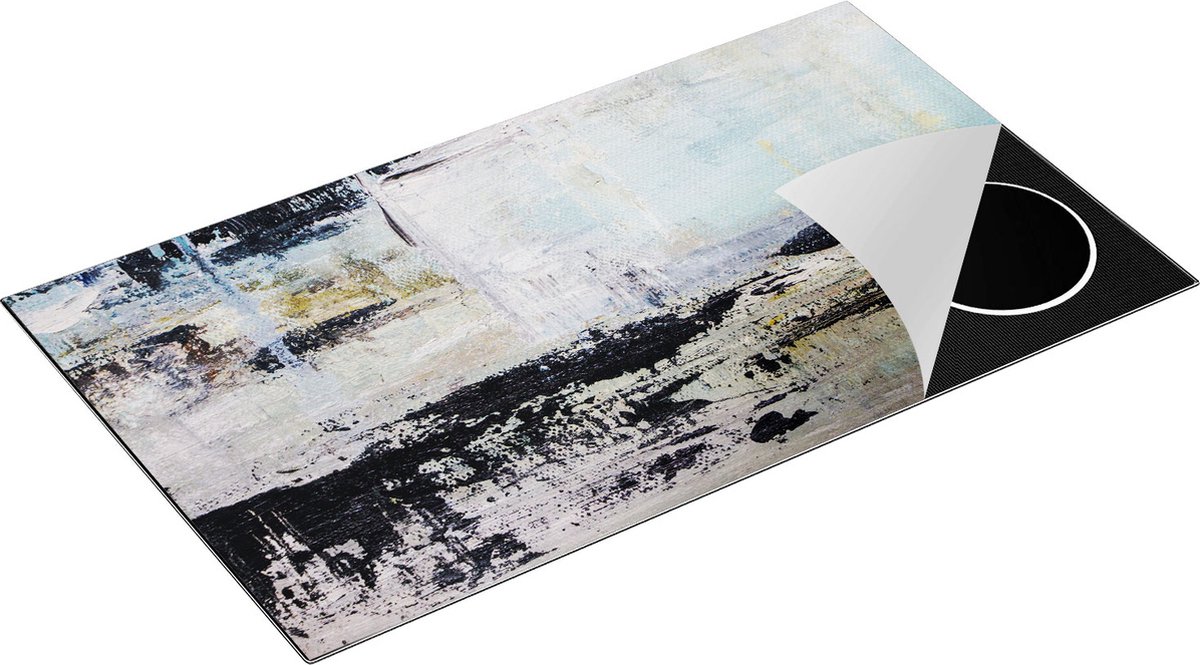 Chefcare Inductie Beschermer Abstracte Kunst - Acryl met Zwarte Vagen op Wit - 89,6x51,6 cm - Afdekplaat Inductie - Kookplaat Beschermer - Inductie Mat