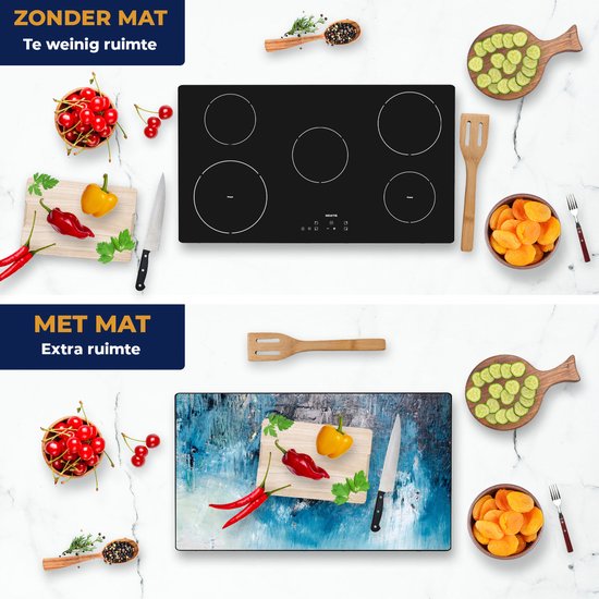 Chefcare Inductie Beschermer Abstracte Kunst - Blauw Zwart - 90x55 cm - Afdekplaat Inductie - Kookplaat Beschermer - Inductie Mat