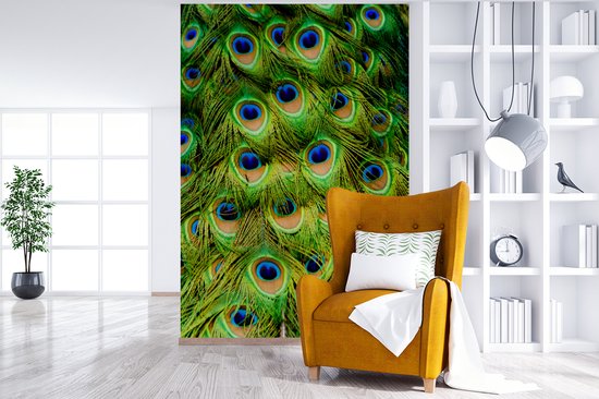 Papier peint Papier peint photo en vinyle - Structure plumes de paon largeur 160 cm x hauteur 240 cm - Tirage photo sur papier peint (disponible en 7 tailles)