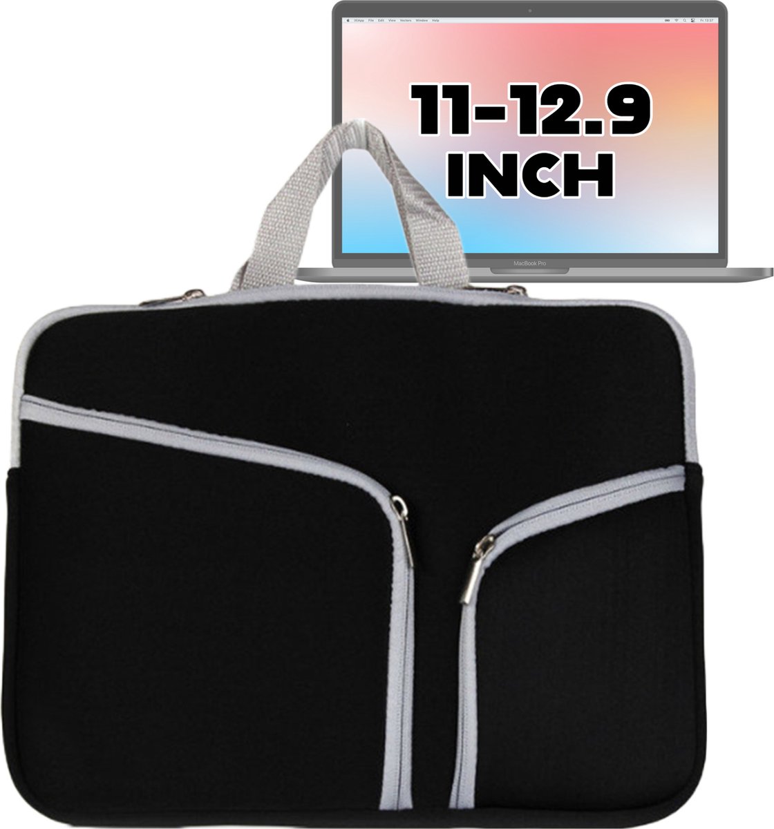 Laptophoes 11 tot 12,9 inch - Zwart - Laptoptas Dames / Heren - Waterafstotend - Tas Voor Laptop 12,6 Inch - Hoes met Ritssluiting