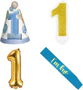 Cakesmash set My First anniversaire avec chapeau, bougie, grand ballon en aluminium et ceinture - cakesmash - premier anniversaire - 1er