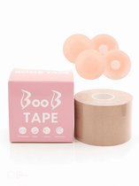 Blista Boob Tape- Boobtape- Inclusief 4 nipple covers- Tepelcovers- Fashion tape- Borst tape- BH tape- Plak BH- 5 meter- Beige