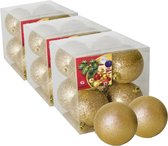 24x stuks kerstballen goud glitters kunststof diameter 7 cm - Kerstboom versiering