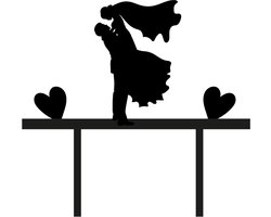 taarttopper bruiloft - Bruidegom en bruid met hartjes - Zwart