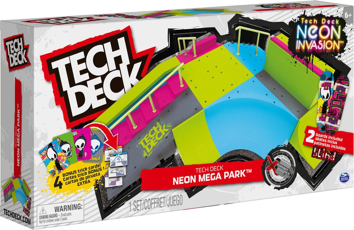 Tech Deck, Neon Mega Park X-Connect Creator, Customizable Glow-in-The-Dark  Ramp Set with 2 Blind Skateboard Fingerboards 