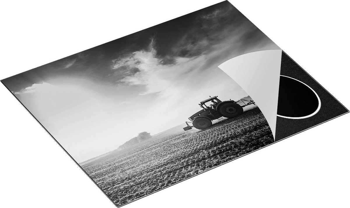 Chefcare Inductie Beschermer Tractor op het Veld - Trekker - Zwart Wit - 65x52 cm - Afdekplaat Inductie - Kookplaat Beschermer - Inductie Mat