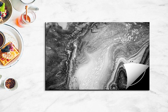 Chefcare Inductie Beschermer Abstracte Kunst Oceaan - Zwart Wit - 81,2x52 cm - Afdekplaat Inductie - Kookplaat Beschermer - Inductie Mat