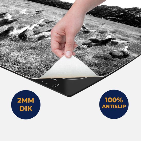 Chefcare Inductie Beschermer Kippen in het Gras - Zwart Wit - 59x52 cm - Afdekplaat Inductie - Kookplaat Beschermer - Inductie Mat