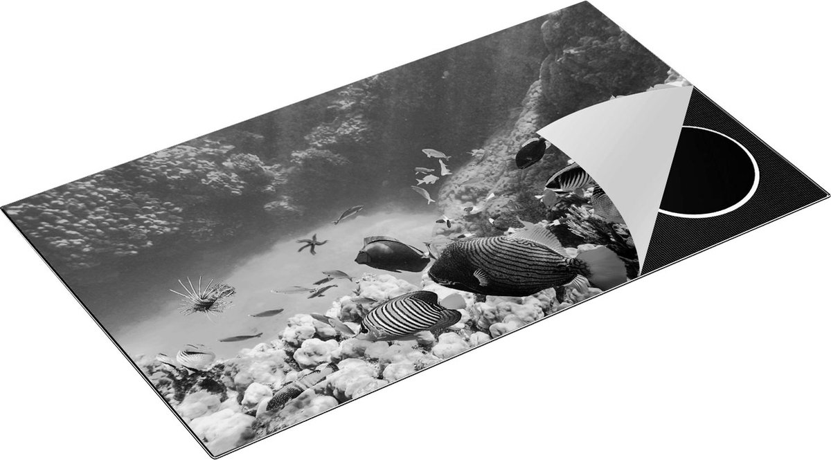 Chefcare Inductie Beschermer Vissen in de Oceaan met Koralen - Zwart Wit - 91,6x52,7 cm - Afdekplaat Inductie - Kookplaat Beschermer - Inductie Mat