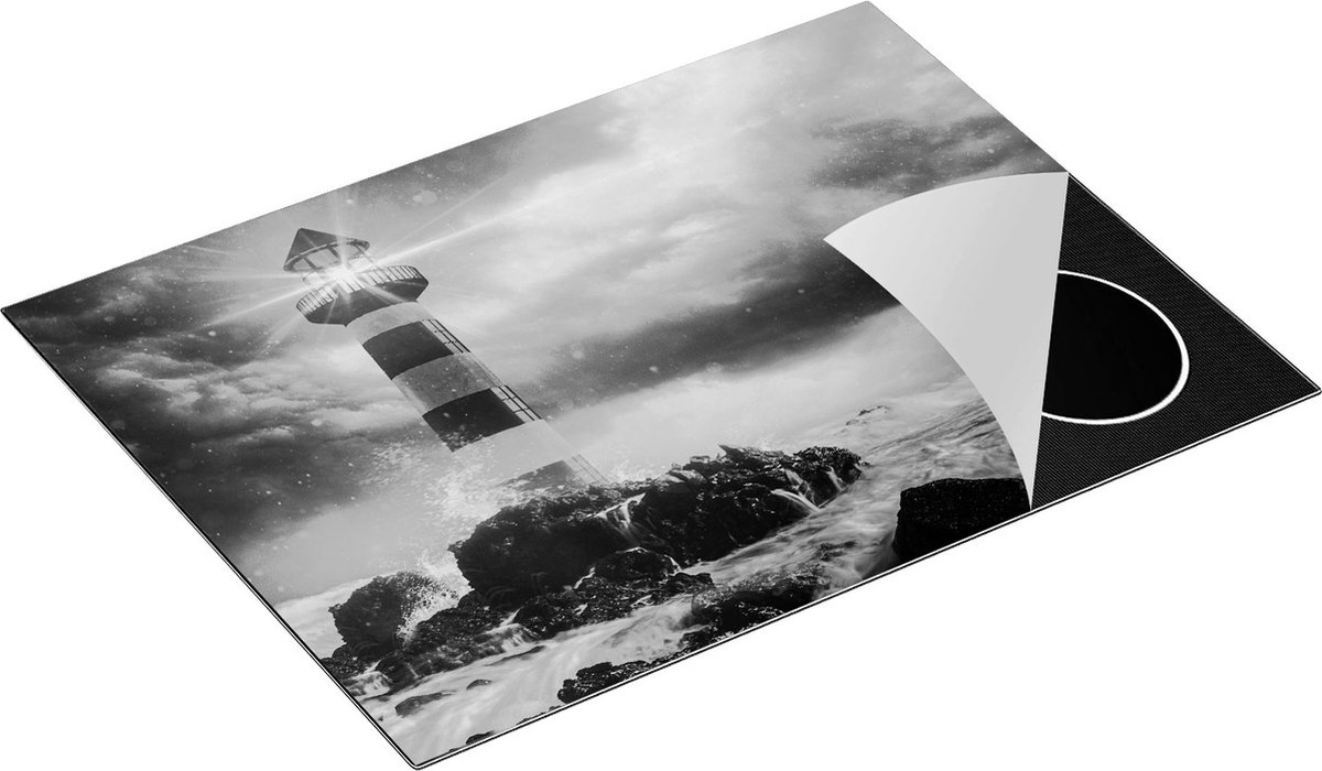 Chefcare Inductie Beschermer Vuurtoren tijdens een Storm - Zwart Wit - 70x52 cm - Afdekplaat Inductie - Kookplaat Beschermer - Inductie Mat