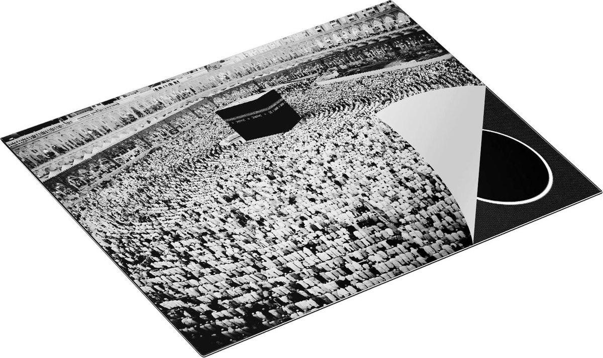 Chefcare Inductie Beschermer Zwarte Steen in Mekka met Biddende Moslims - Zwart Wit - 65x55 cm - Afdekplaat Inductie - Kookplaat Beschermer - Inductie Mat