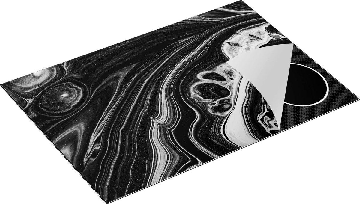 Chefcare Inductie Beschermer Abstracte Kunst - Zwart Wit - 75x52 cm - Afdekplaat Inductie - Kookplaat Beschermer - Inductie Mat