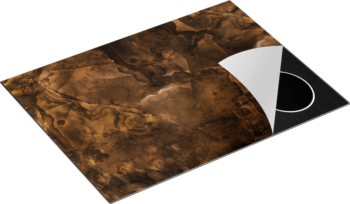 Chefcare Inductie Beschermer Abstracte Kunst - Rustieke Bruine Marmer - 71x52 cm - Afdekplaat Inductie - Kookplaat Beschermer - Inductie Mat