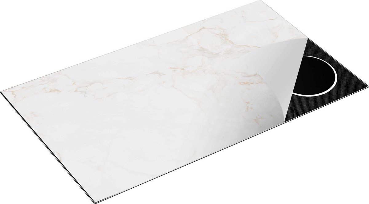 Chefcare Inductie Beschermer Abstracte Kunst - Witte Marmer met Bruin en Grijs - 91,6x52,7 cm - Afdekplaat Inductie - Kookplaat Beschermer - Inductie Mat