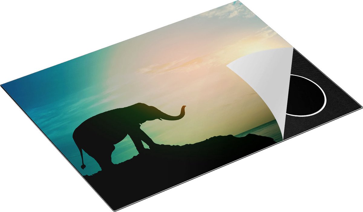Chefcare Inductie Beschermer Olifant op een Rots aan de Zee bij Zonsondergang - 70x55 cm - Afdekplaat Inductie - Kookplaat Beschermer - Inductie Mat