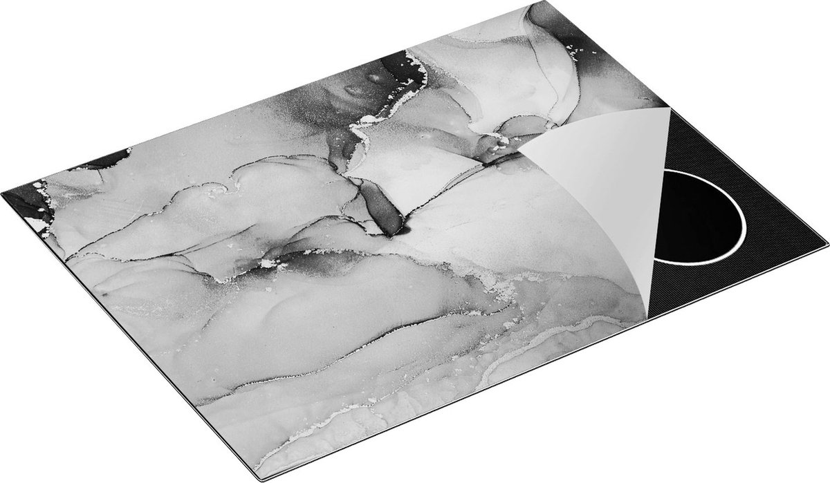 Chefcare Inductie Beschermer Abstracte Kunst - Zwart Wit - 70x52 cm - Afdekplaat Inductie - Kookplaat Beschermer - Inductie Mat