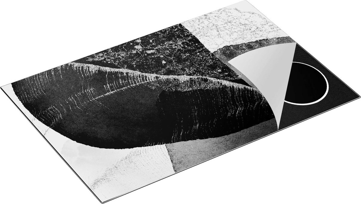 Chefcare Inductie Beschermer Abstracte Kunst - Marmer met Gloed - Zwart Wit - 81x52 cm - Afdekplaat Inductie - Kookplaat Beschermer - Inductie Mat