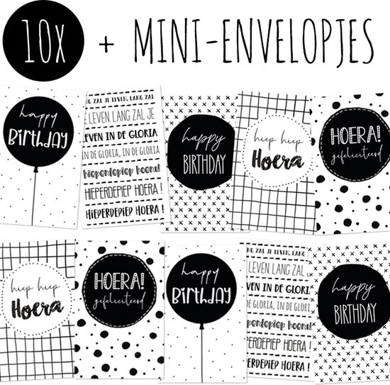 10x Minikaartjes + Mini-envelopjes | JARIG / VERJAARDAG | kleine kaartjes met kraft enveloppen