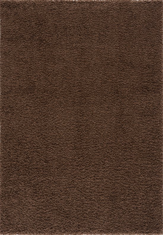 Textuurafbeelding van een effen bruin shaggy vloerkleed.