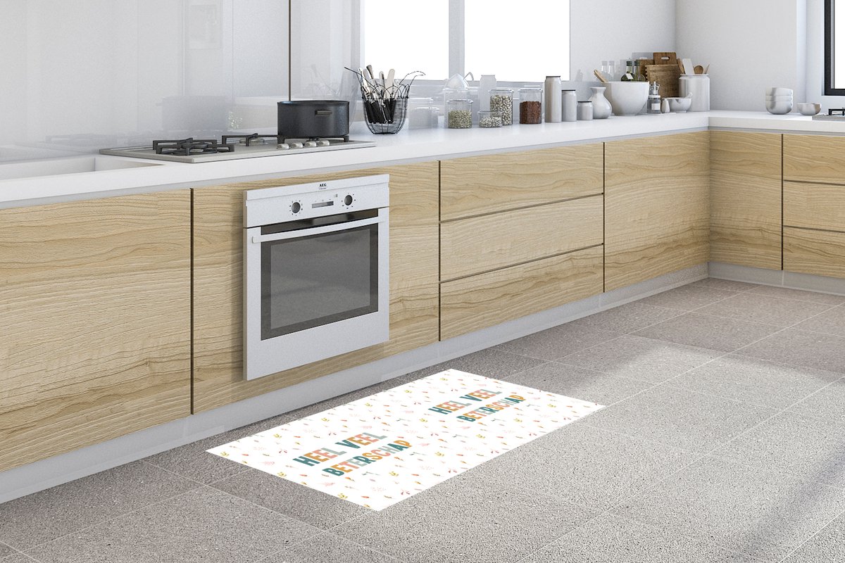KitchenYeah Keukenloper - Loper keuken - Beterschap - Quotes - Oranje - Bloemen - 120x60 cm - Keukenloper vinyl Multicolor