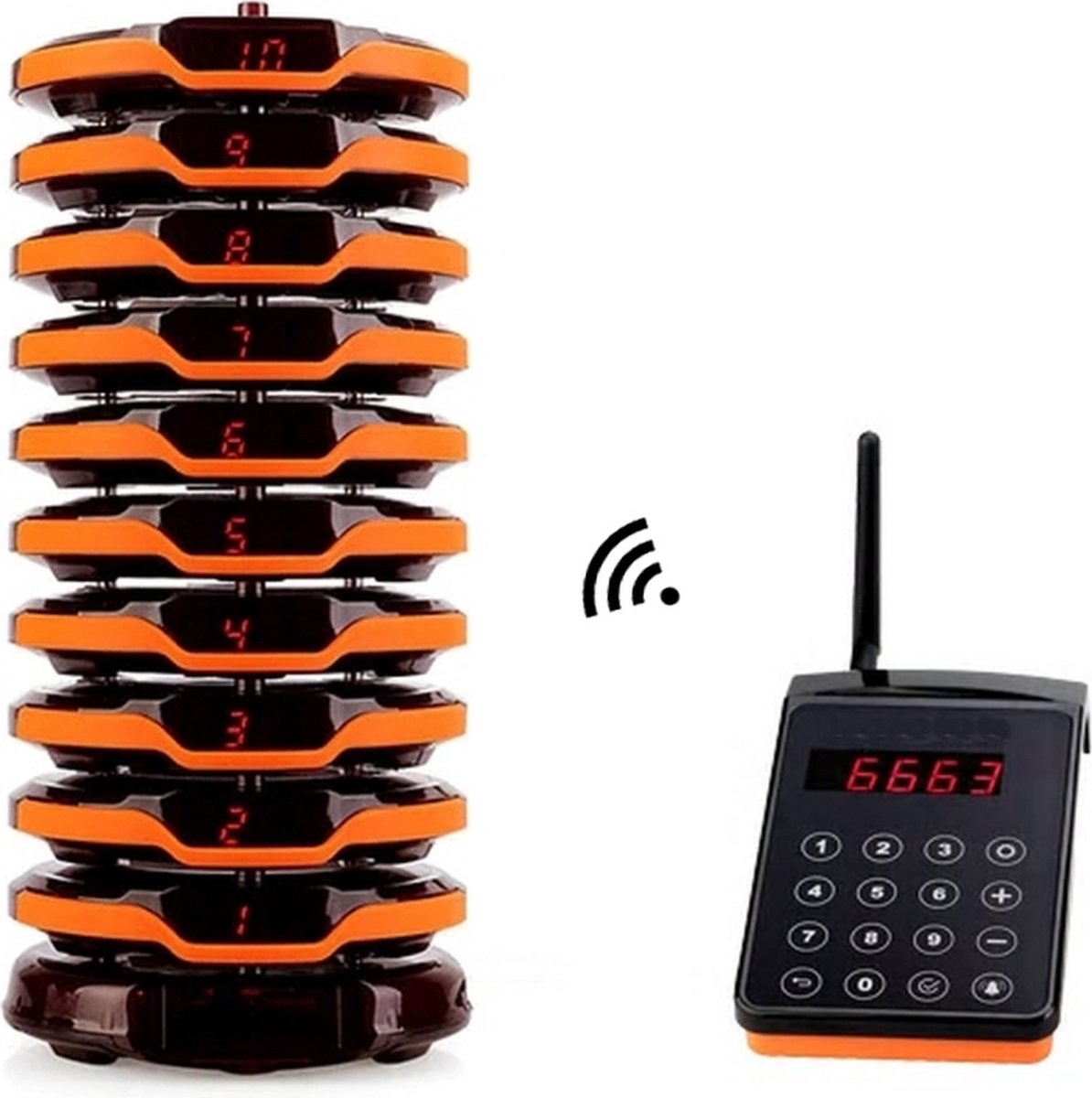 RESTAURANT OPROEPSYSTEEM basisset met 10 pagers/coasters en oproepunit - IP67 hoge waterdichtheid - TD-156