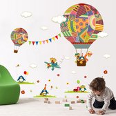 Luchtballon met Dieren Sticker/ Muurstickers Kinderkamer Jongen & Meisje / Babykamer / Wanddecoratie / Muurdecoratie / Dieren – Beren en Pinguïns