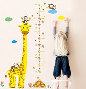 Groeimeter Giraffe Sticker / Muurstickers Kinderkamer Jongen & Meisje / Babykamer / Wanddecoratie / Muurdecoratie / Groeimeter Centimeters / Giraffe en Aapjes / Dieren