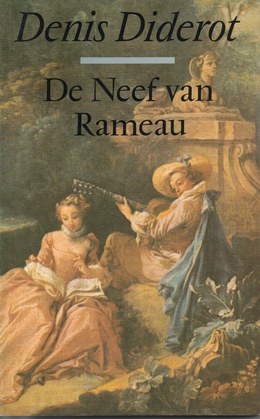 Couverture du livre 'Le Neveu de Rameau' de Denis Diderot, avec une peinture d'un homme et d'une femme dans un jardin.