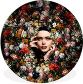 Cercle Mural - Cercle Mural Intérieur - Bloem - Femme - Portrait - Botanique - ⌀ 140 cm - Décoration murale - Peintures Ronds