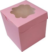 Boîte rose pour 1 cupcake avec fenêtre ornée (25 pièces)