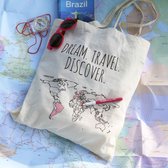 Katoenen tas “Colour Your World” - Reismonkey - Wereldkaart Canvas - Kleur je eigen wereldkaart in - Scratch map wereldkaart - Canvas tas - Katoenen tas met print - Tote bag - Stoffen tas
