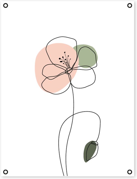 Tuinposter - tuindoek - bloemen - bloem - poster - buiten - 60x80 cm - tuindecoratie - line art