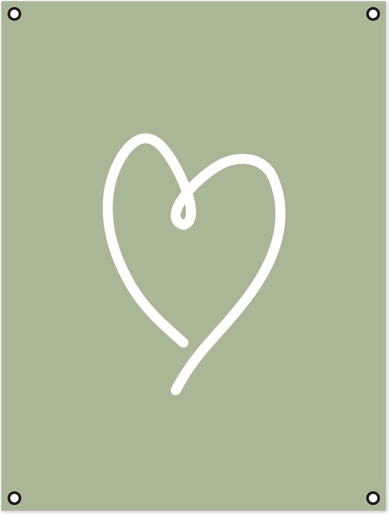 Tuinposter - tuindoek - hartje – poster – lijntekening - buiten – 60x80 cm - tuindecoratie - groen