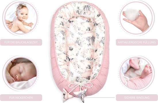 PaLulli Babynest van 100% mousseline katoen, premium knuffelnest