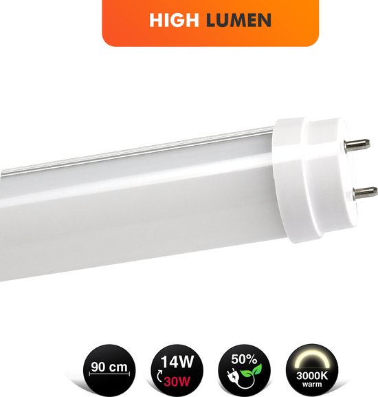 LED TL Buis - 2 Stuks - 90cm - Warm wit 3000K - High lumen 120lm/w - 14w -  Bespaart... | bol.com