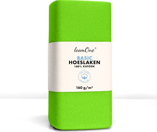 Loom One Hoeslaken – 100% Jersey Katoen – 90x220 cm – tot 40cm matrasdikte– 160 g/m² – Groen