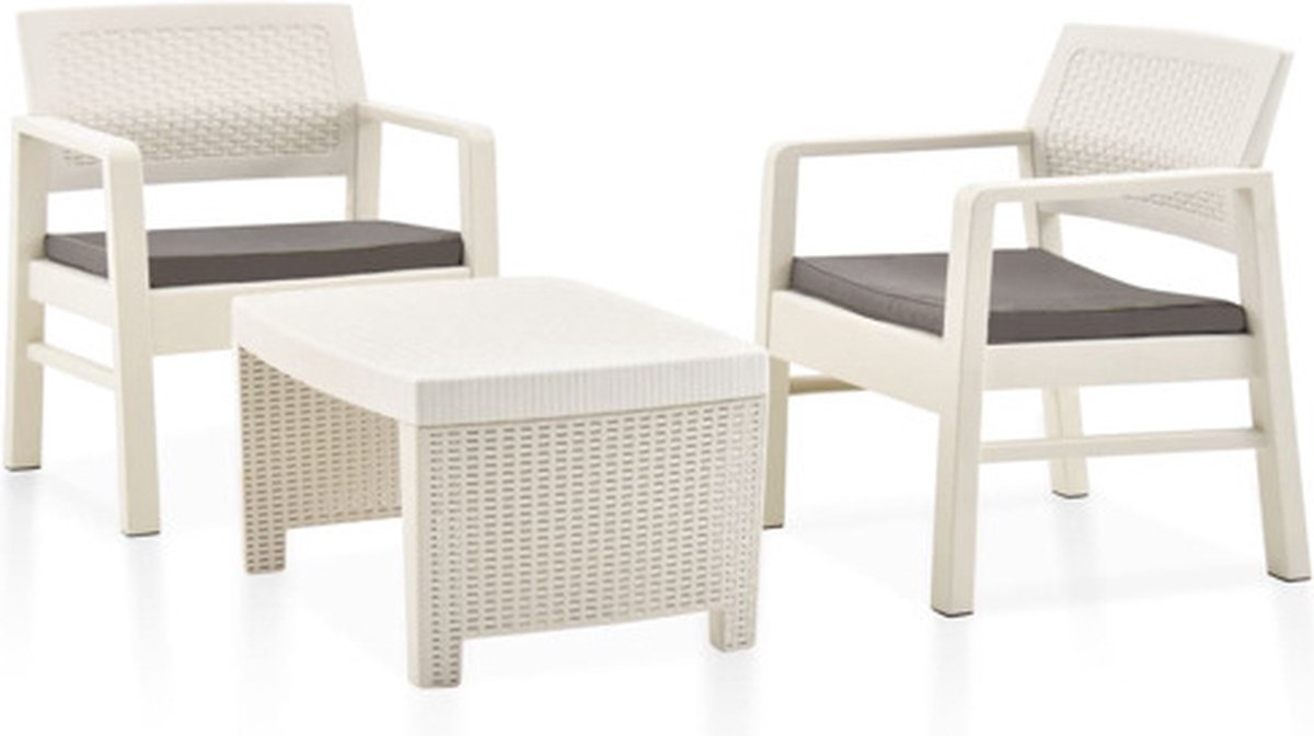 Bol.com vidaXL - 3-delige - Loungeset - kunststof - wit aanbieding