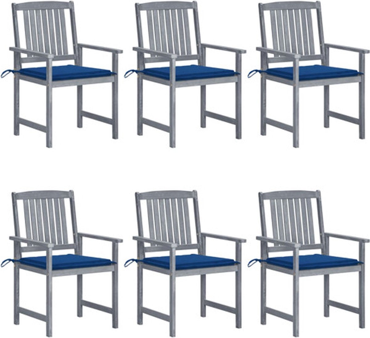 vidaXL - Tuinstoelen - 6 - st - met - kussens - massief - acaciahout - grijs