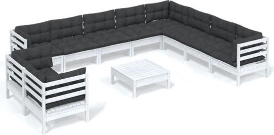 vidaXL Ensemble de salon 11 pièces avec coussins Bois de pin massif Blanc - Ensemble de salon - Ensembles lounge - Set de salon - Ensembles de salon