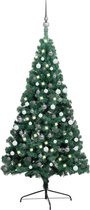 vidaXL - Kunstkerstboom - met - verlichting - en - kerstballen - half - 210 - cm - groen