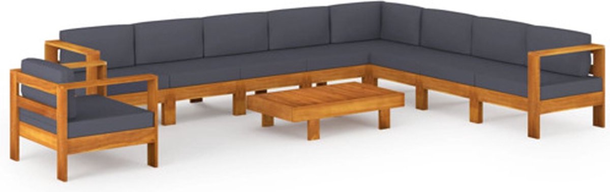 Bol.com vidaXL - 10-delige - Loungeset - met - donkergrijze - kussens - acaciahout aanbieding