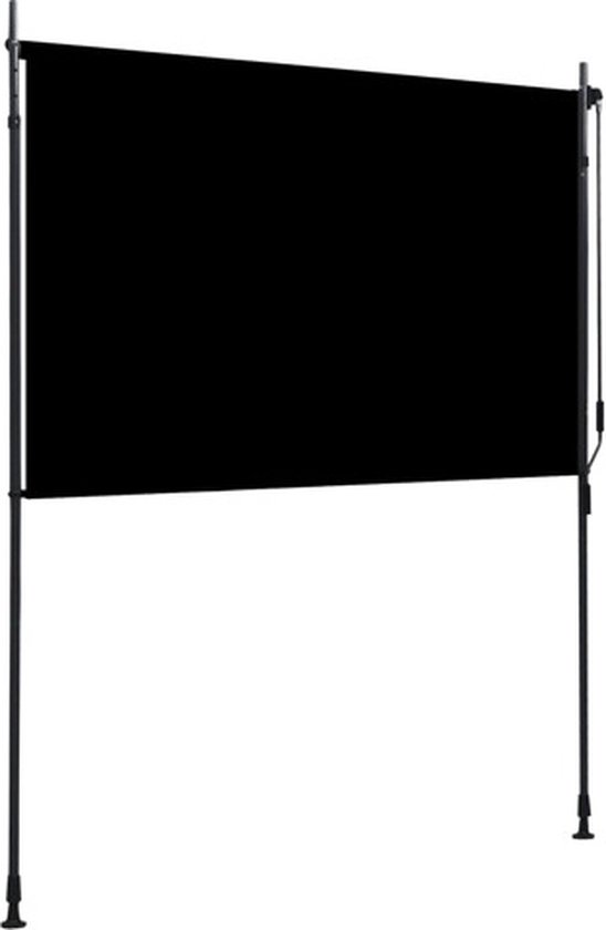 Store enrouleur noir rectangulaire sur un cadre en acier.