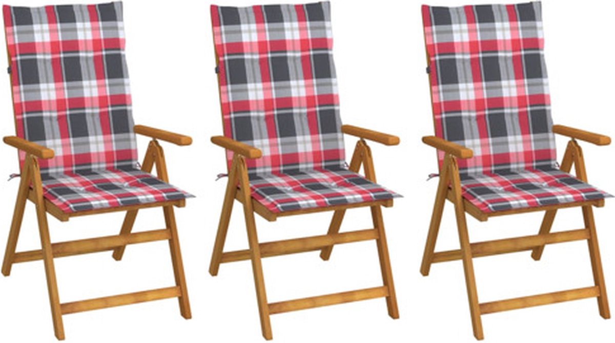 vidaXL - Tuinstoelen - 3 - st - inklapbaar - met - kussens - massief - acaciahout