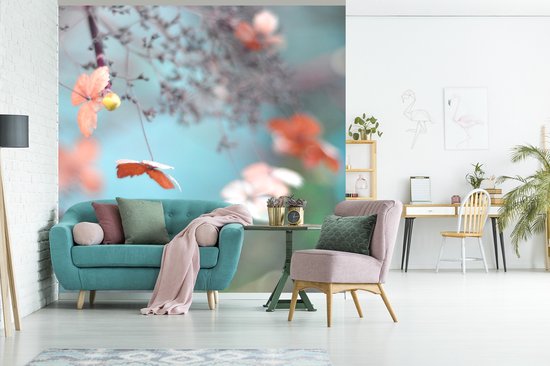 Papier peint Papier peint photo en vinyle - Hortensia rose saumon largeur 280 cm x hauteur 280 cm - Tirage photo sur papier peint (disponible en 7 tailles)