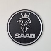 Saab logo - Decoratief - uniek - Wand paneel - 50 cm breed - Eiken Fineer - Aluminium look - Vrachtwagen - Interieur