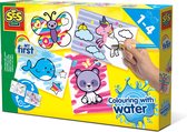 SES Creative - My First - Kleuren met water - Fantasie dieren – Verven - zonder geknoei - inclusief 4 kleurplaten en kwast - steeds opnieuw te gebruiken – 1 tot 4 jaar